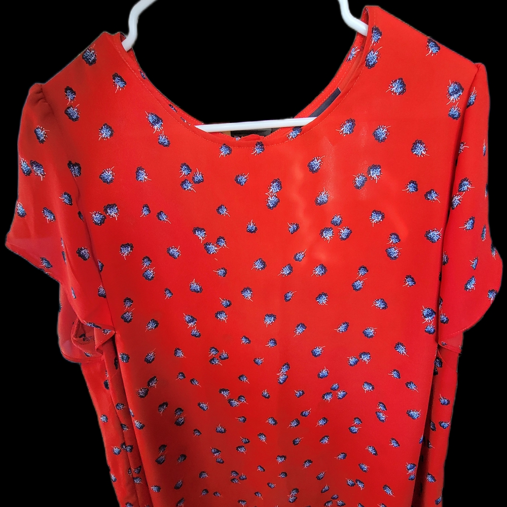 Premise Blood Orange Blouse with Blue Floral Dots